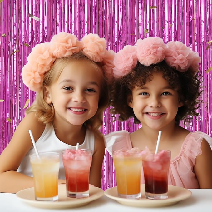 3 Pack Foil Fringe Backdrop - Hot Pink Shiny Tinsel Curtains for Party Decoration/Photo Booth Props - 3.3x8.2 FT Metallic Foil Backdrop for Birthday, Wedding, Graduation, Christmas.