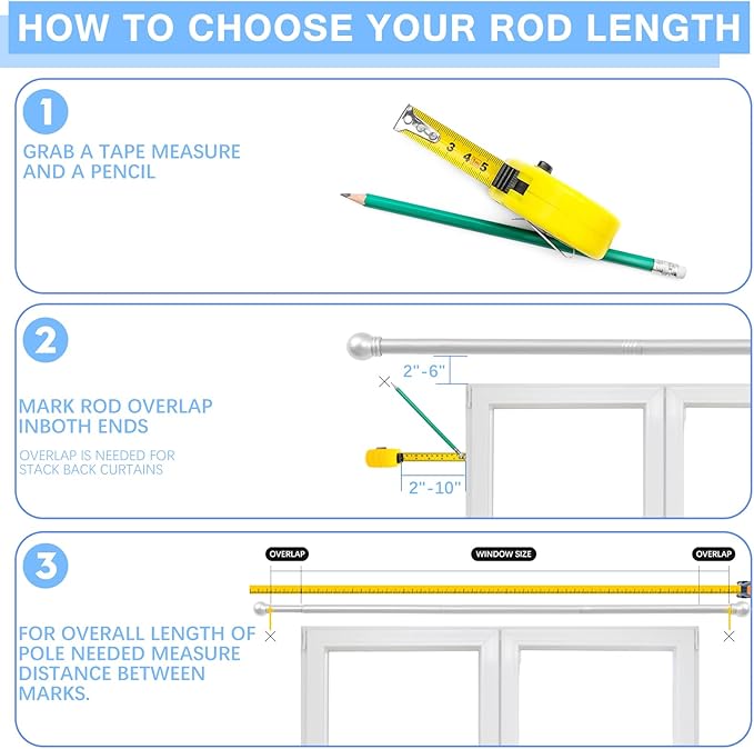 Curtain Rods for Windows 16 to 48 Inches, Curtain Rod Max Adjustable Length of 60 IN, 6/8" Diameter Drapery Rods Round Finials, Satin Silver, Pack of 1