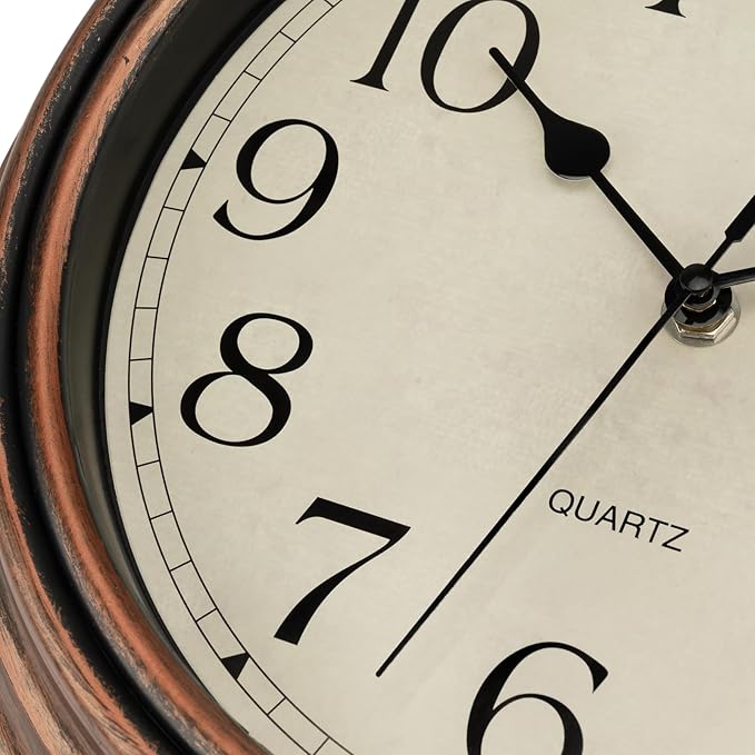 Foxtop Vintage Copper Wall Clock 12 Inch Silent Non Ticking Battery Operated Quartz Round Retro Wall Clock Decorative for Kitchen Bedroom Living Room Office Classroom
