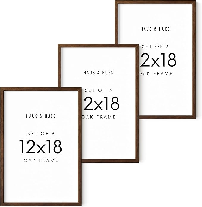HAUS AND HUES 12x18 Walnut Oak Frame Set of 3 - Wooden Poster Holders, Rustic Gallery Wall Display