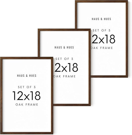 HAUS AND HUES 12x18 Walnut Oak Frame Set of 3 - Wooden Poster Holders, Rustic Gallery Wall Display