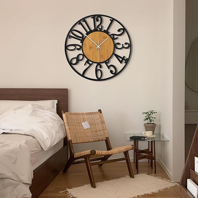 LEIKE Large Wall Clocks,Silent,Non Ticking,Battery Operated Rustic Round Modern Big Wood Wall Clock for Living Room, Bedroom,Kitchen,Farmhouse,Office,Home Decor