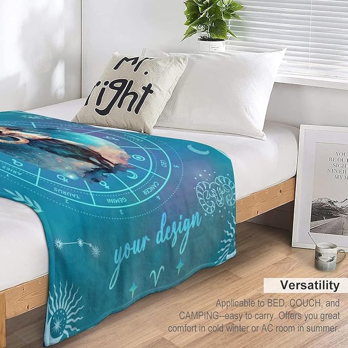 Custom Aries Blanket Gifts, 80" x 60" Rectangular Flannel Zodiac Throw Blanket Cozy, Personalized Gift for Boys Girls Teen Women Men Tarot Cards Lovers Birthday Anniversary Festival