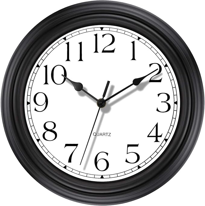 Foxtop Silent Non-Ticking Round Classic Clock Retro Quartz Decorative Battery Operated Wall Clock for Living Room Kitchen Home Office (12 Inch, Black)
