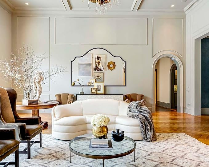 Chende Large Black Mirror, 47'' x 32'' Arched Mirror with Wooden Frame, Modern Decorative Wall Mirror for Living Room, Fireplace, Entryway