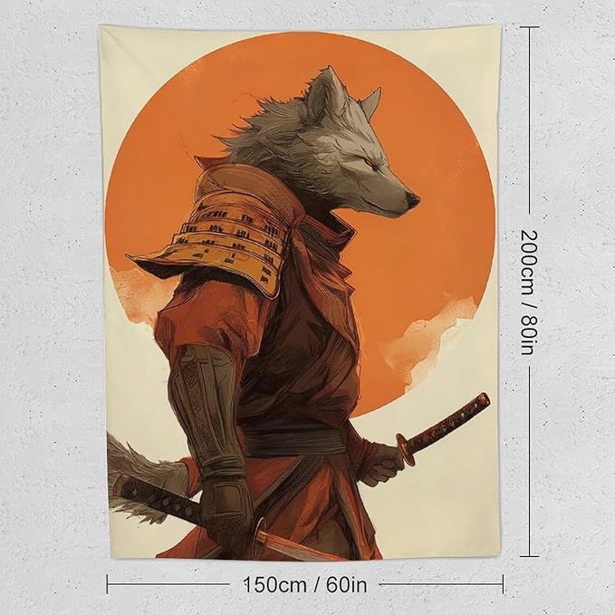 JYOUQOC Wolf Samurai Tapestry Flag Backdrop Wall Hanging Large Wall Art Decor for Dorm Office Bedroom Living Room 60"×80"