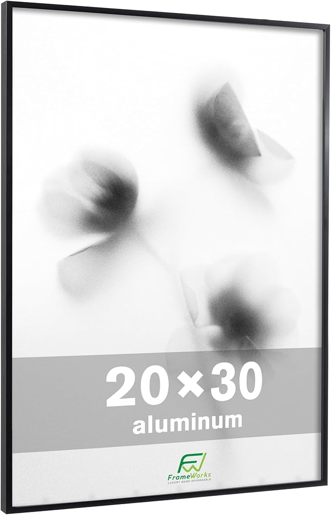 FrameWorks 20x30 Brushed Aluminum Poster Frames – Modern Brushed Metal Design w/Shatterproof Plexiglass, Perfect for Posters, Artwork, Paintings, Wall Displays – Home or Office Decor, Black - 3 Pack