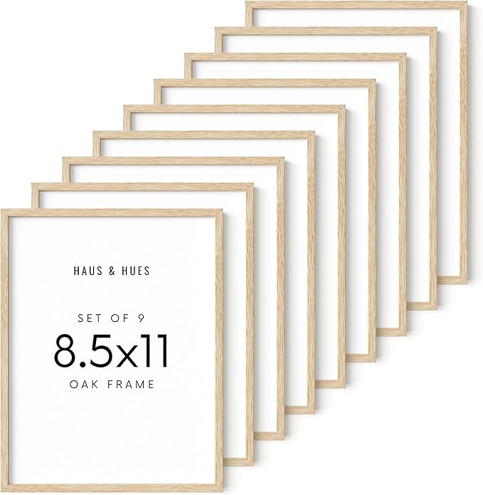 HAUS AND HUES Beige Oak Wood 8.5x11 Picture Frame - Modern Wood Wall Art Display - Lightweight 8.5x11 Frame for Art Prints, Photos, Posters - Ready-to-Hang Vertically & Horizontally (Set of 9)