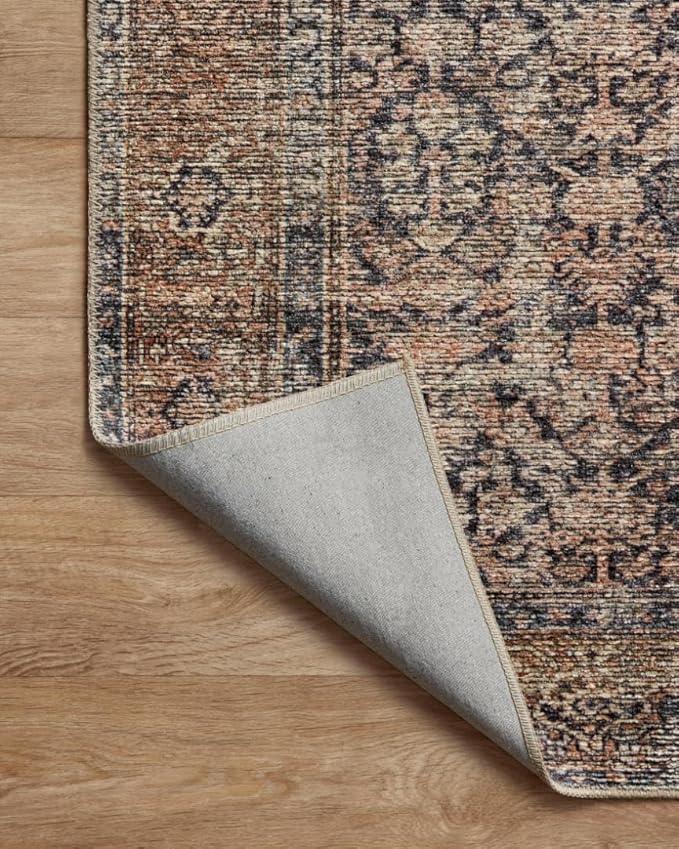 Loloi Amber Lewis Billie Collection, Ink & Salmon 6'-0" x 9'-0" Area Rug – Antique & Distressed Accent Rugs for Living Room, Bedroom, Entryway & Hallway, No Shed High Traffic Area Home Decor Rug