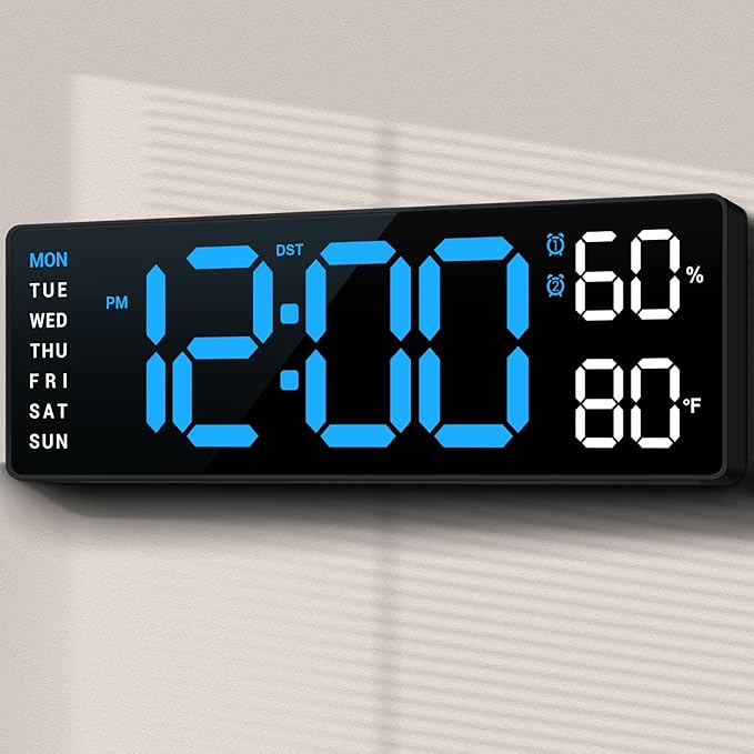 10" Digital Wall Clock: Dual Alarm Wall Mount Decor Clock for Living Room Classroom Office Desk, House Warming Gifts New Home Decor, Christmas Gift for Mom Dad Seniors Teen Blue