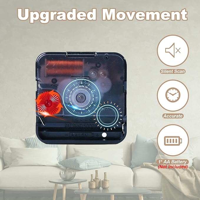 Silent Large Wall Clock,24 inch Modern Metal Black with Solid Wood Frame - Battery Operated Non-Ticking Clock for Living Room/Bedroom/Kitchen/Office