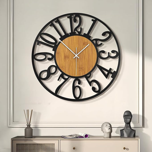 LEIKE Large Wall Clocks,Silent,Non Ticking,Battery Operated Rustic Round Modern Big Wood Wall Clock for Living Room, Bedroom,Kitchen,Farmhouse,Office,Home Decor