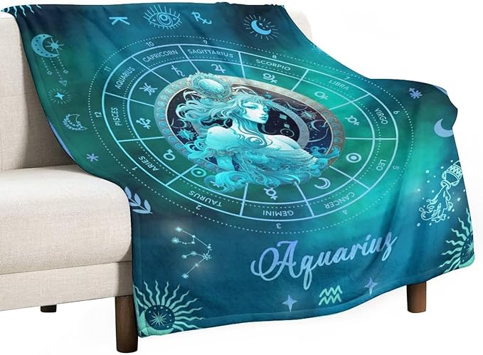 Aquarius Blanket Gifts, 50" x 40" Rectangular Flannel Zodiac Throw Blanket Cozy, Gift for Boys Girls Teen Women Men Tarot Cards Lovers Birthday Anniversary Festival