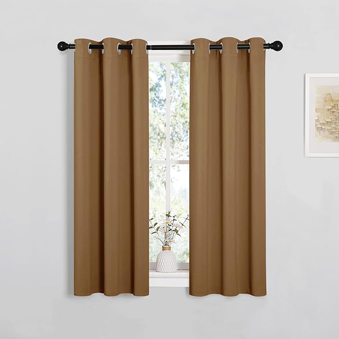NICETOWN Sleek Blackout Curtains 45 inches Length for Small Windows, Noise Reducing and Block Draft Panels for Door Doorway Laundry Office Luxury Decor Theme (2 Panels, Gold Brown, W29 x L45 -Inch)