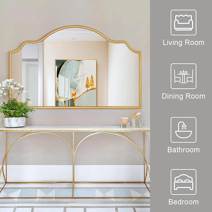 Chende Gold Arch Mirror, 55''x32'' Large Wall Mirrors for Decor with Wooden Frame, Modern Decorative Mirror for Dining Room, Entryway, Mantel, Living Room, Bathroom