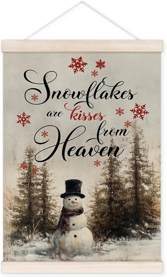 Winter Christmas Snowman Poster Hanger with Wood Frame, Vintage Christmas Wall Art Decor for Home, Rustic Retro Xmas Winter Pine Tree Santa Posters for Bedroom Living Room Decor, 12x16 Inch