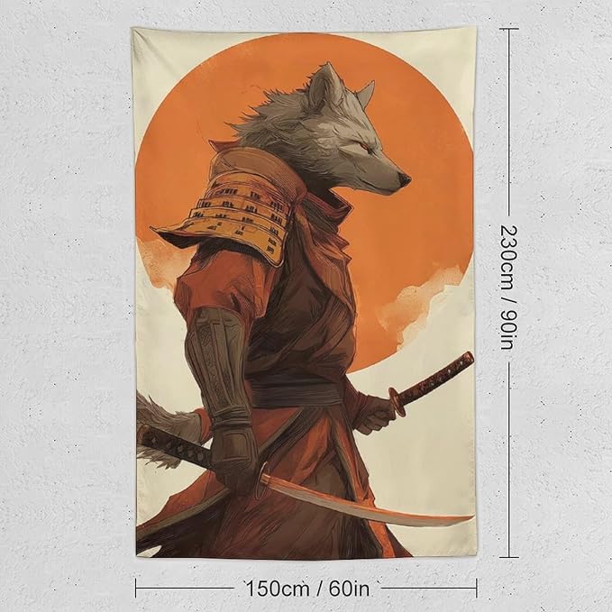 JYOUQOC Wolf Samurai Tapestry Large Wall Art Decor Wall Hanging Flag Backdrop for Living Room Dorm Office Bedroom 60"×90"