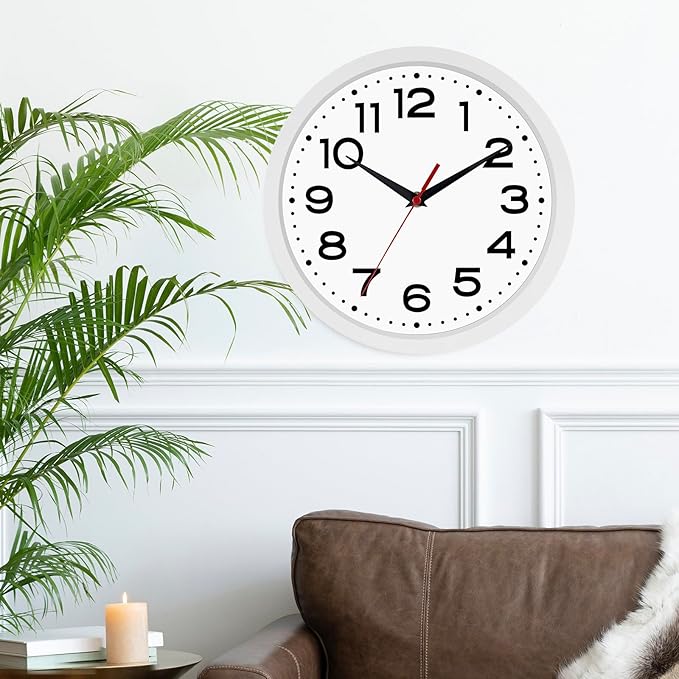 Wall Clock Silent Non-Ticking Modern Clock Battery Operated 8 Inch Small Classic Analog Decorative for Kitchen, Living Room, Office, Bedroom, Bathroom (White)
