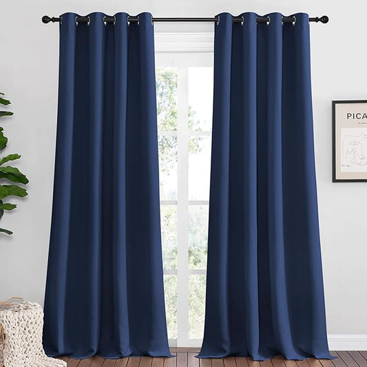 NICETOWN Navy Blackout Curtains 108" Long for Living Room, 55" W, Set of 2, Thermal Insulated Window Treatment Light Reducing Room Darkening Drapes for Boys Kids Bedroom, Classroom, Apartment