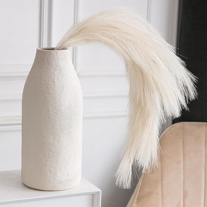 Large Textured Vase, Boho Ceramic Vase for Modern Farmhouse Home Decor, Pottery Vases for Flowers, Pampas Grass, Rustic Decorative Vase, Clay Vase Centerpieces for Dining Table