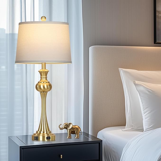 28.75" Gold Table Lamps for Living Room,Touch Lamps for Bedrooms Set of 2 - Nightstand Table Lamp with USB C+A, 3 Way Dimmable Bedside Lamps End Tables, Antique Brass