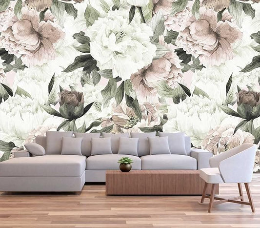 Roses and Banana Leaves Wall Mural Wallpaper for Bedroom and Living Room(Not Self-Adhesive)