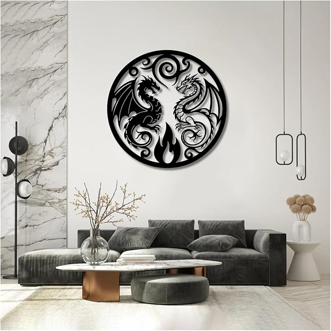 Dragon Of Metal Wall Sculpture,Yin Yang Decor Abstract Wall Art,Man Cave Decorative,Wall Hangings For Bathroom Living Room Garden Outdoor Farmhouse(Gold,76x74cm/30x29in)
