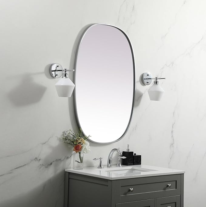 Gleam, Metal Frame Oval Mirror 27X40 Inch in, Modern, Silver