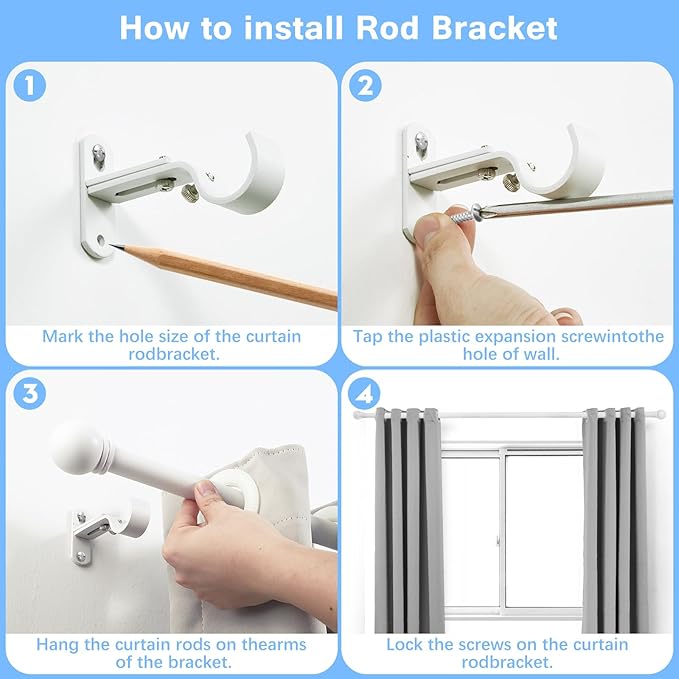 Curtain Rods for Windows 16 to 150 Inches, Curtain Rod Max Adjustable Length of 160 IN, 1" Diameter Drapery Rods Round Finials, White, Pack of 1