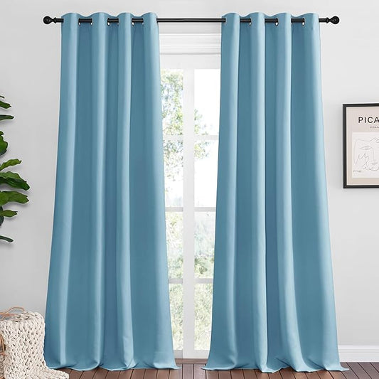 NICETOWN Teal Blue Blackout Curtains 90 inches Length for Living Room, 2 Panels, 55" Wide, Thermal Insulated Long Drapes for Large Window