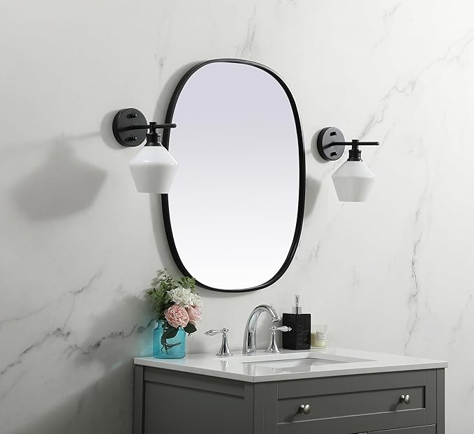 Gleam, Metal Frame Oval Mirror 24X30 Inch in, Modern, Black
