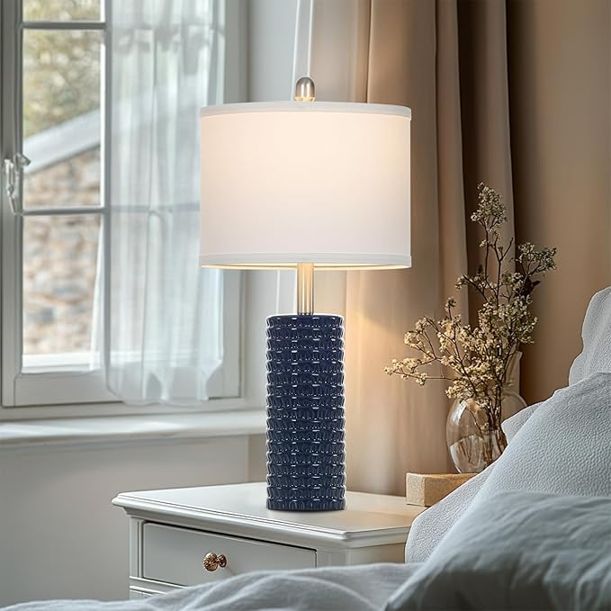 24.5" Modern Ceramic Table Lamp Set of 2 for Living Room Blue Desk Lamps for Bedroom Farmhouse Bedside Nightstand Bedside Lamp End Table Lamps Blue
