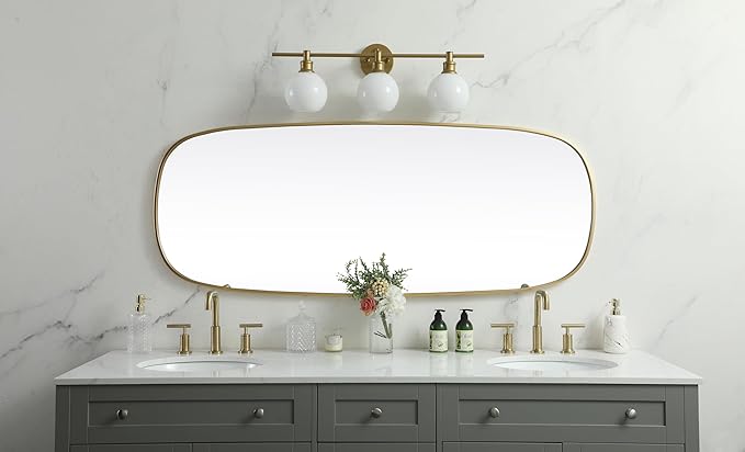 Gleam, Metal Frame Oval Mirror 24X60 Inch in, Modern, Brass