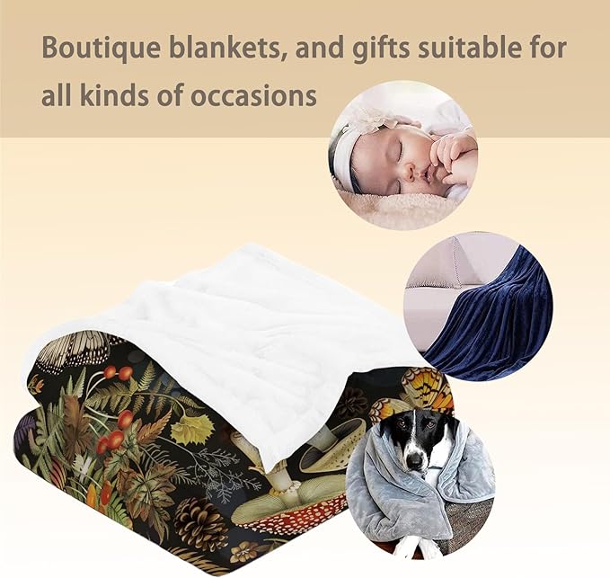 Mushroom Blanket - Soft, Cozy, Lightweight Flannel Throw Blankets for Couch, Bed, and Travel, Fluffy Decor Perfect for Outdoor Use and Home Decor, for Adults Women Boys Girls 80×60 in