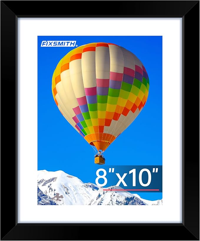 FIXSMITH 8x10 Picture Frame, Black Photo Frame with HD Plexiglass, Display Pictures 5x7 with Mat or 8x10 Without Mat, Picture Frames Collage for Tabletop or Wall Display, 1 Pack