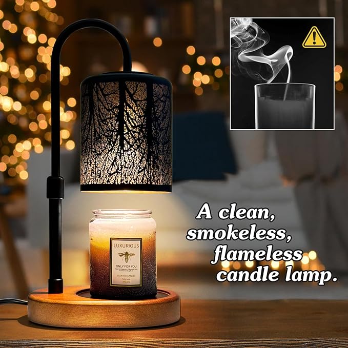 Candles Warmer with Timer and Dimmer, Adjustable Height Candle Melter, Electric Wax Warmer Vintage Home Decor for Jar Candles,2 Bulbs，Black