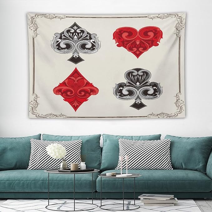 ZhiRain Poker Tapestry Wall Hanging 3D Playing Cards Casino Chips Gambling Tapestries Home Decor for Living Room Bedroom Farmhouse Apartment Dorm 60"x90"