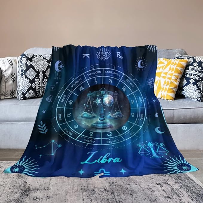 Libra Blanket Gifts, 40" x 30" Rectangular Flannel Zodiac Throw Blanket Cozy, Gift for Boys Girls Teen Women Men Tarot Cards Lovers Birthday Anniversary Festival