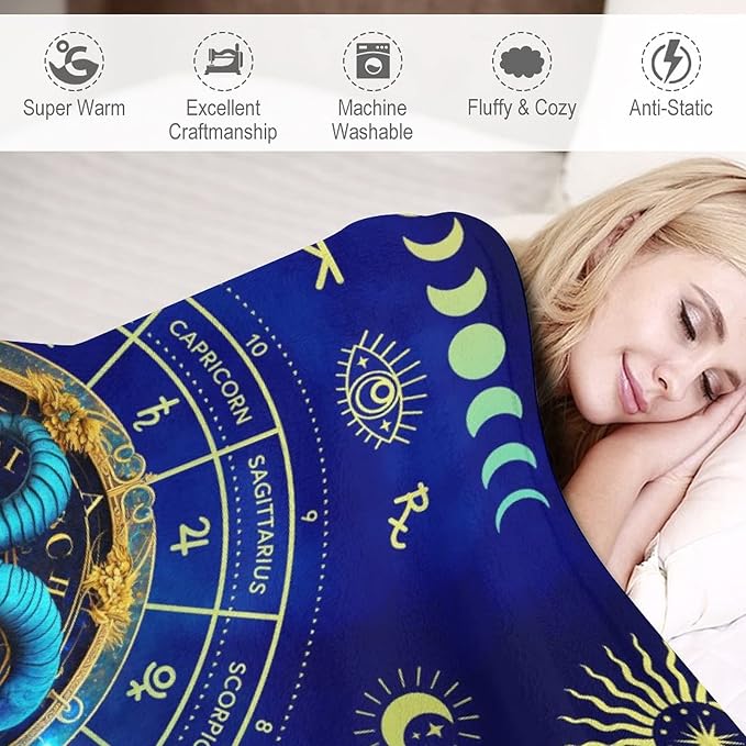 Custom Capricorn Blanket Gifts, 60" x 50" Rectangular Flannel Zodiac Throw Blanket Cozy, Personalized Gift for Boys Girls Teen Women Men Tarot Cards Lovers Birthday Anniversary Festival