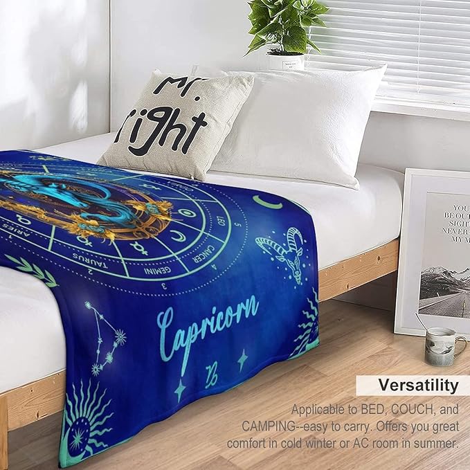 Capricorn Blanket Gifts, 60" x 50" Rectangular Flannel Zodiac Throw Blanket Cozy, Gift for Boys Girls Teen Women Men Tarot Cards Lovers Birthday Anniversary Festival