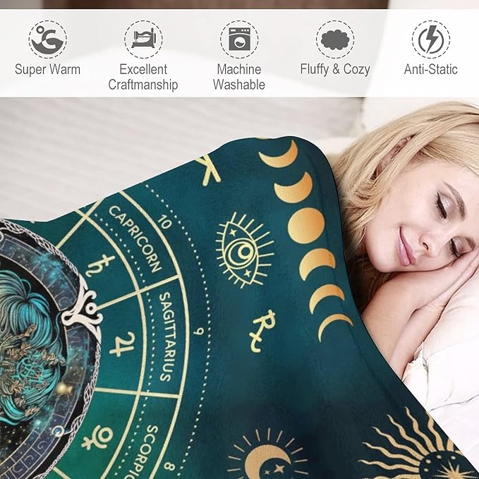 Custom Virgo Blanket Gifts, 50" x 40" Rectangular Flannel Zodiac Throw Blanket Cozy, Personalized Gift for Boys Girls Teen Women Men Tarot Cards Lovers Birthday Anniversary Festival