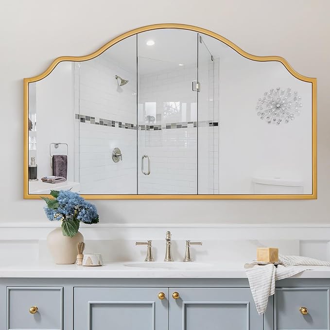 Chende Gold Arch Mirror, 55''x32'' Large Wall Mirrors for Decor with Wooden Frame, Modern Decorative Mirror for Dining Room, Entryway, Mantel, Living Room, Bathroom