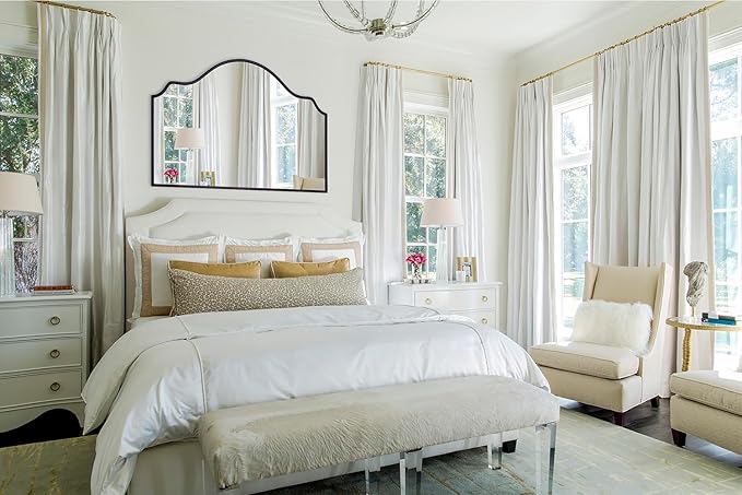 Chende Large Black Mirror, 47'' x 32'' Arched Mirror with Wooden Frame, Modern Decorative Wall Mirror for Living Room, Fireplace, Entryway