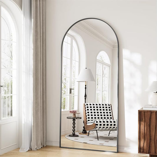 Mirror Full Length, 28"x71" Large Arched Floor Full Length Mirror with Stand, Room Decor Big Full Body Floor Mirror with HD Tempered Glass Aluminum Frame for Bedroom Living Room, Black