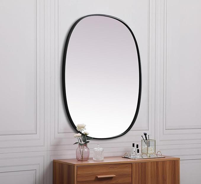 Gleam, Metal Frame Oval Mirror 30X36 Inch in, Modern, Black