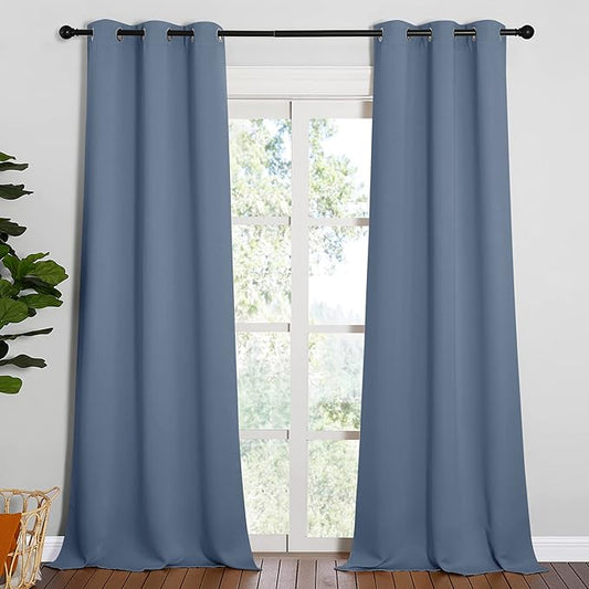 NICETOWN Living Room Blackout Curtains 90 inches Long, Thermal Insulated Noise Reducing Curtains for Unicorn Theam Kids Room (Stone Blue, 42 inches Wide, 1 Pair)
