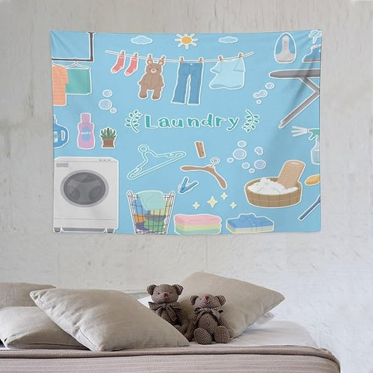 ZhiRain Laundry Room Tapestry Wall Hanging Vintage Funny Farmhouse Rustic Tapestries Home Decor for Living Room Bedroom Farmhouse Apartment Dorm 30"x40"