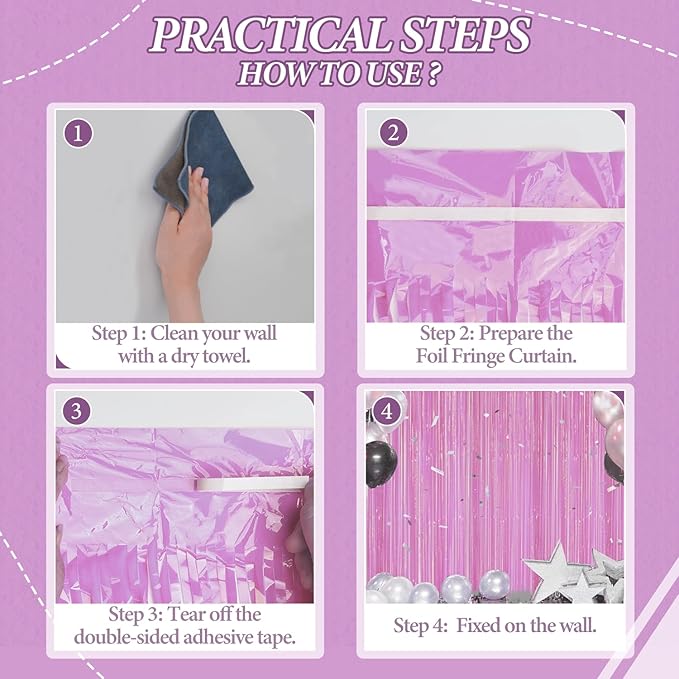 3 Pack Foil Fringe Backdrop - Pastel Purple Shiny Tinsel Curtains for Party Decoration/Photo Booth Props - 3.3x8.2 FT Metallic Foil Backdrop for Birthday, Wedding, Graduation, Christmas.