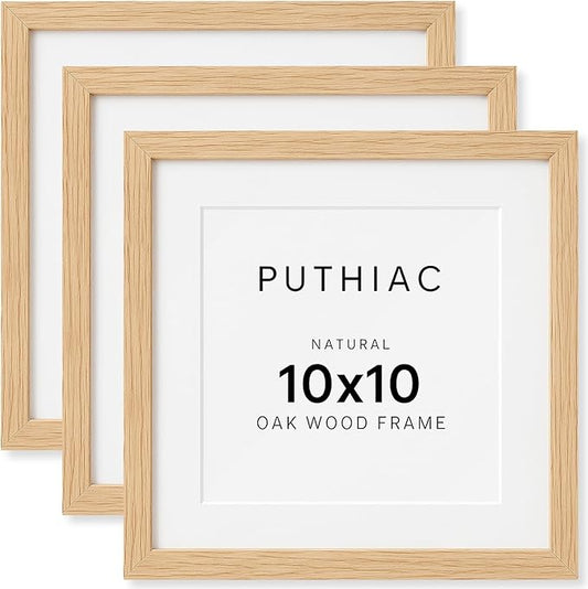 10x10 Oak Wood Picture Frame - Minimalist 10x10 Poster Frame, 10"x10" Frame Wood, Natural Solid Wooden Picture Frames for Wall Art Photo and Prints(3 Pack, Beige)