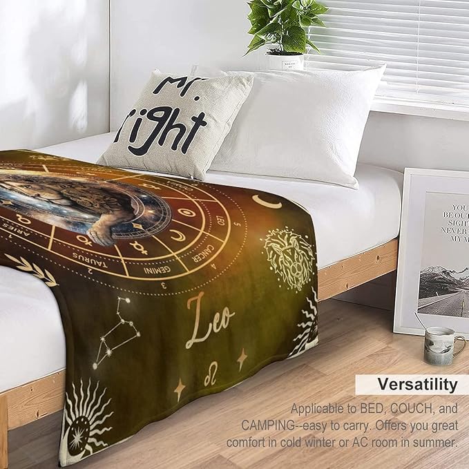 Leo Blanket Gifts, 40" x 30" Rectangular Flannel Zodiac Throw Blanket Cozy, Gift for Boys Girls Teen Women Men Tarot Cards Lovers Birthday Anniversary Festival
